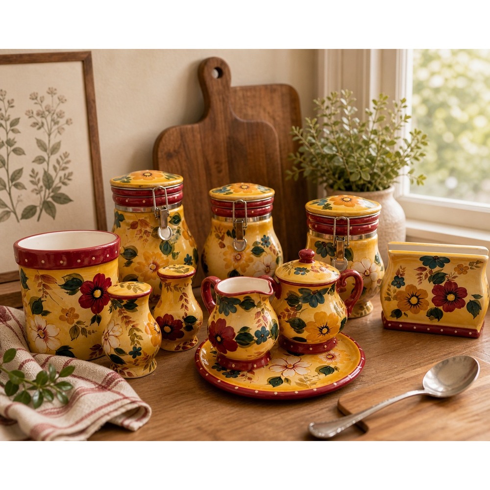 Oneida Sunset Bouquet Ceramic Kitchenā Canisters & Accessories 9 Piece